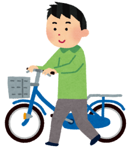 自転車を押して歩く男性のイラスト