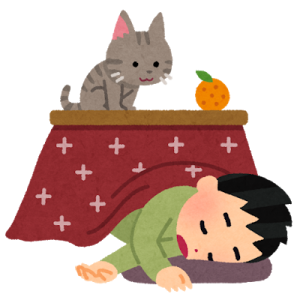 コタツで居眠りをする男性のイラスト